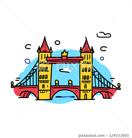 Tower Bridge illustration in an doodle inca cartoon style. Simple minimalist drawing of Tower Bridge 124331693