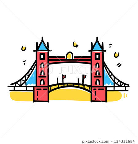 Tower Bridge illustration in an doodle inca cartoon style. Simple minimalist drawing of Tower Bridge 124331694
