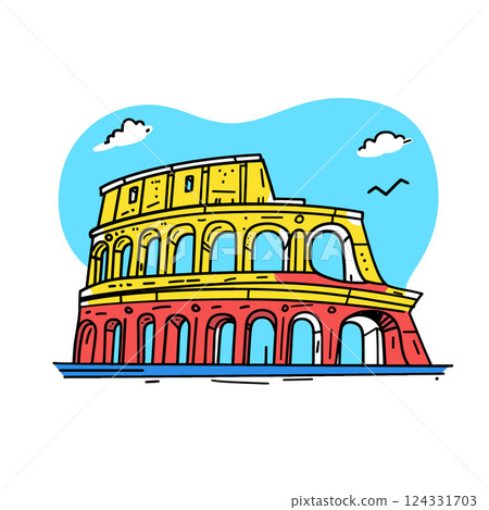 Colosseum illustration in an doodle inca cartoon style. Simple minimalist drawing of Colloseum 124331703
