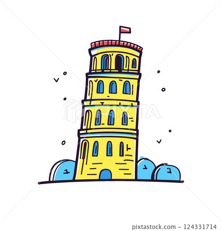 Pisa Tower illustration in an doodle inca cartoon style. Simple minimalist drawing of Pisa Tower 124331714
