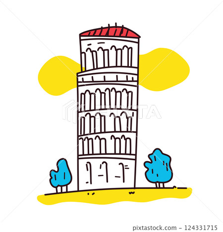Pisa Tower illustration in an doodle inca cartoon style. Simple minimalist drawing of Pisa Tower 124331715