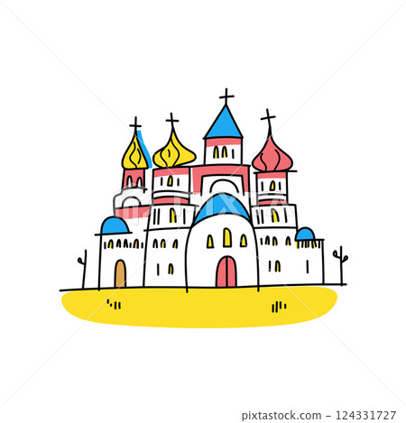 Saint Basil's Cathedral illustration in an doodle inca cartoon style. Simple minimalist drawing of Cathedral of Vasily the Blessed Saint Basil's Cathedral illustration in an doodle inca cartoon style. Simple minimalist drawing of Cathedral of Vasily the Blessed 124331727