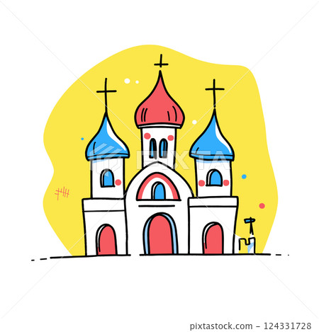 Saint Basil's Cathedral illustration in an doodle inca cartoon style. Simple minimalist drawing of Cathedral of Vasily the Blessed 124331728