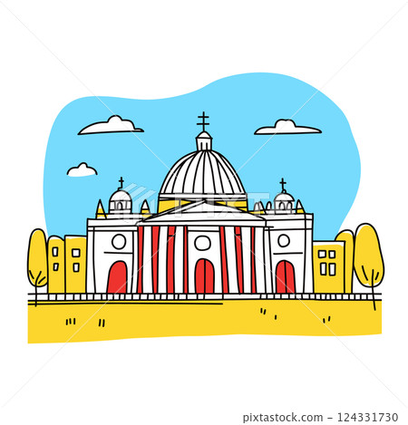 Saint Peter's Basilica illustration in an doodle inca cartoon style. Simple minimalist drawing of Basilica of Saint Peter 124331730