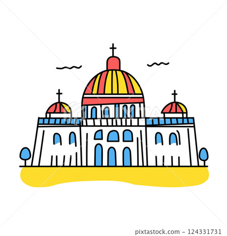 Saint Peter's Basilica illustration in an doodle inca cartoon style. Simple minimalist drawing of Basilica of Saint Peter 124331731