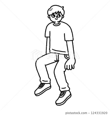 坐著的男人線描 坐著的男人線描 124331920