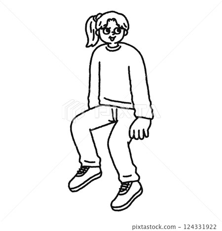 坐著的女人線描 坐著的女人線描 124331922
