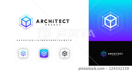 Geometric isometric cube logo for architecture studios, design agencies, branding. Vector illustration Geometric isometric cube logo for architecture studios, design agencies, branding. Vector illustration 124332139