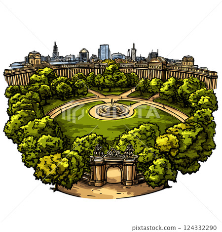 Vector comic hand-drawn illustration of Hyde Park. Hyde Park in London 124332290