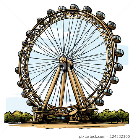 Vector comic hand-drawn illustration of London Eye. London Eye in London 124332300
