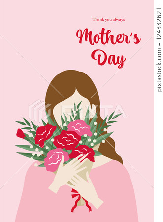 Mother's Day background illustration material Vector Woman holding a bouquet of flowers Carnation Mom Mother's Day background illustration material Vector Woman holding a bouquet of flowers Carnation Mom 124332621