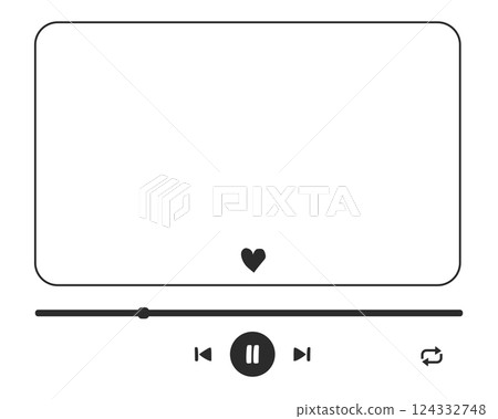 Video player display frame, line doodle bar with buttons, progress line, sound. Hand drawn border, media window. Panel icon, Video player display frame, line doodle bar with buttons, progress line, sound. Hand drawn border, media window. Panel icon, 124332748