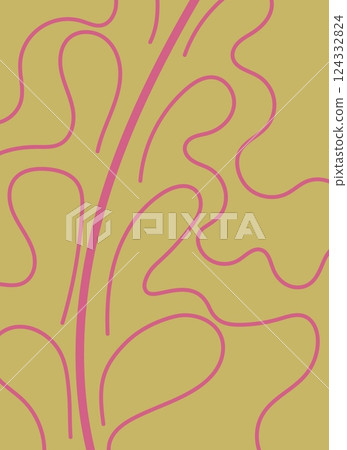 Abstract wavy pink lines on green background. Organic hand-draw curves with floral and smooth shapes. Vector illustration. Artistic design for wallpaper, banner or placard Abstract wavy pink lines on green background. Organic hand-draw curves with floral and smooth shapes. Vector illustration. Artistic design for wallpaper, banner or placard 124332824