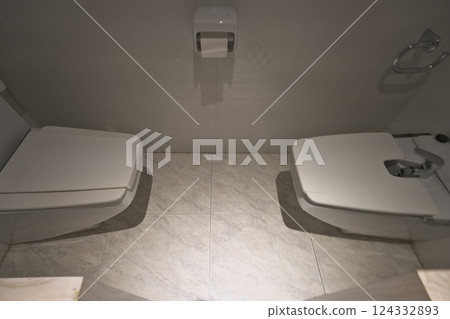 Hotel toilet and bidet Hotel toilet and bidet 124332893