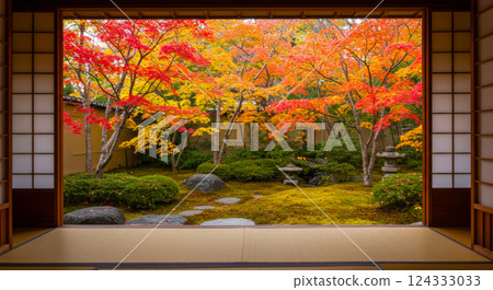 A Japanese garden with seasonal views from a Japanese-style room 124333033