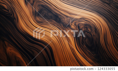 Dark wood grain forming wavy pattern background texture Dark wood grain forming wavy pattern background texture 124333055