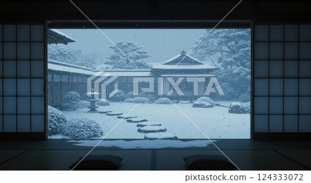 A Japanese garden with seasonal views from a Japanese-style room 124333072