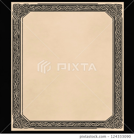 Intricate viking inspired border design framing parchment background Intricate viking inspired border design framing parchment background 124333090