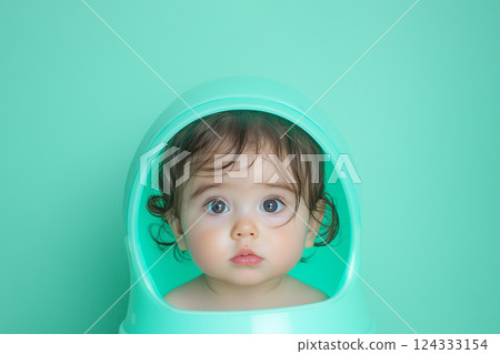child in a light blue hood 124333154