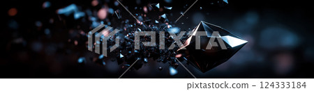 Exploding black crystal shards on dark background Exploding black crystal shards on dark background 124333184