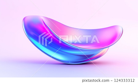 Abstract pink and blue metallic 3d shape on white background 124333312