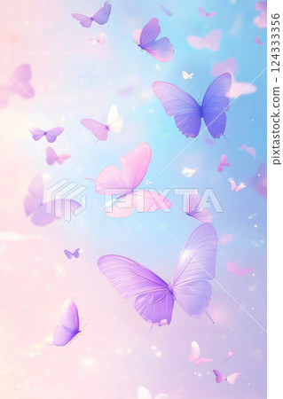 Colorful butterflies flying in a pastel sky background Colorful butterflies flying in a pastel sky background 124333356