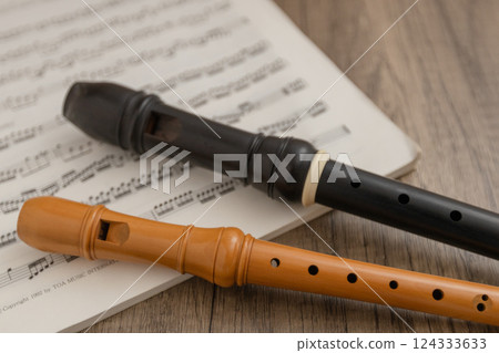 Sheet music and recorders: Soprano recorder and sopranino recorder 124333633