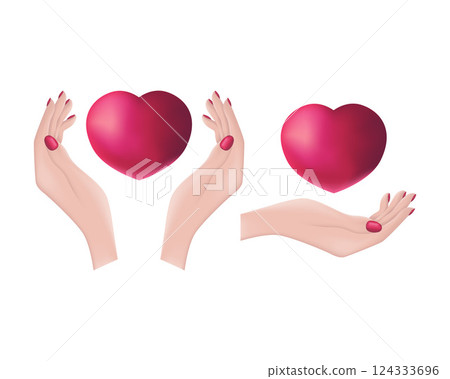 The heart is in a woman s hands. Vector illustration of a woman s hands holding a heart. Romantic Valentine s Day illustration 124333696