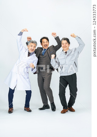 A group of energetic middle-aged men from different professions (doctors, engineers, business people) 124333773