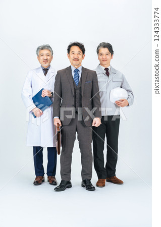A group of middle-aged men from different professions (doctors, engineers, business people) 124333774