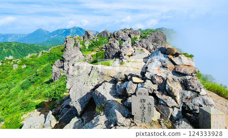 夏季登山火打山、妙高山（從妙高南峰眺望北峰及火打山） 124333928