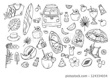 Beach holidays set of doodles sketches Beach holidays set of doodles sketches 124334034