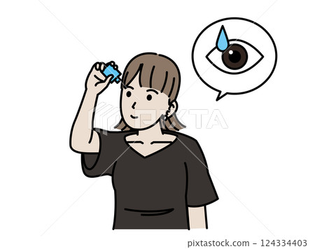 Eye drops - Illustration of a young woman putting eye drops into her eyes Eye drops - Illustration of a young woman putting eye drops into her eyes 124334403