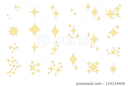 Star motif illustration, symbol set. Gold style. 124334409
