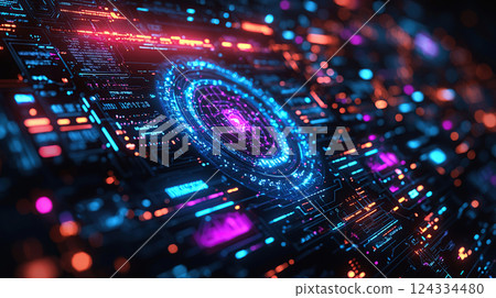Abstract circuit board illustration with glowing elements for a modern tech feel, conveying innovation. 124334480