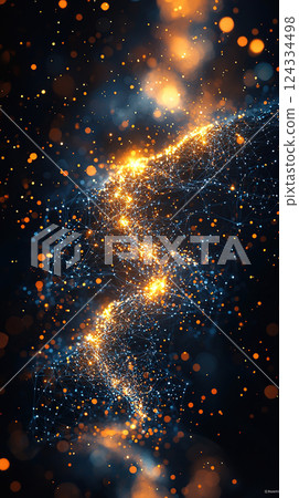 A shimmering digital network of interconnected nodes creates a stunning abstract visual. 124334498