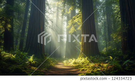 神秘的山谷瀑布和鬱鬱蔥蔥的自然風光 124334723