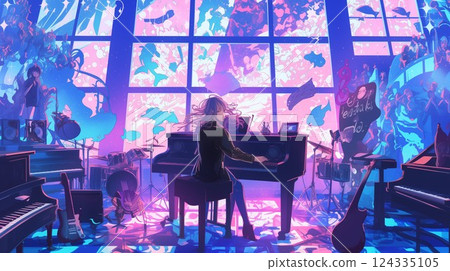 A woman playing the piano 124335105