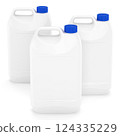 Canister for gasoline, diesel and gas. White plastic canister for technical liquids isolated. 3d rendering 124335229