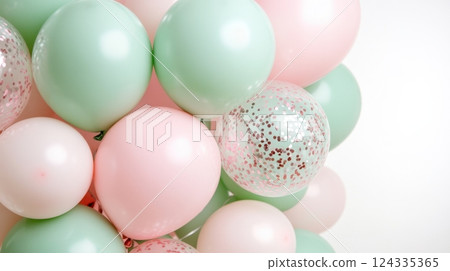 Pastel balloons with glitter accents for party celebration and festive decoration Pastel balloons with glitter accents for party celebration and festive decoration 124335365
