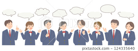 Illustration of male and female students exchanging various opinions 124335640
