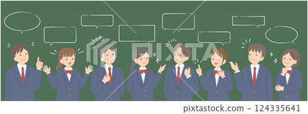 Illustration of male and female students exchanging various opinions (blackboard) Illustration of male and female students exchanging various opinions (blackboard) 124335641