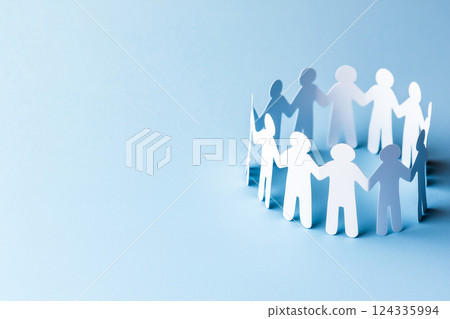 Abstract minimalist social network with paper people in blue space 124335994