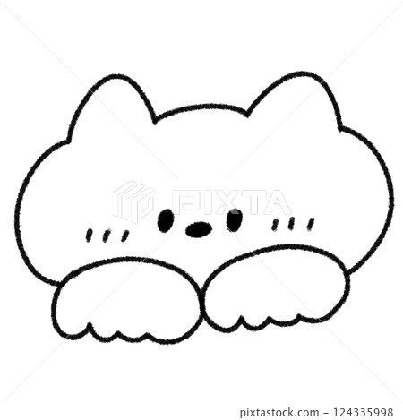 一隻可愛的貓咪探出頭來（單色） 124335998