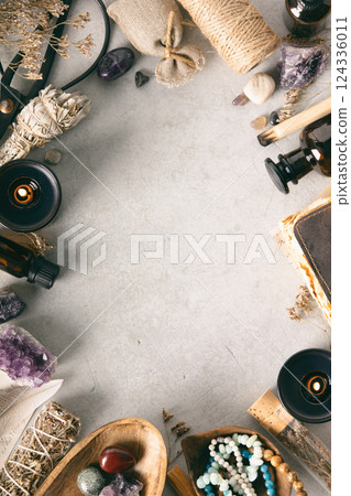 Natural Healing Objects Arranged on Neutral Background Natural Healing Objects Arranged on Neutral Background 124336011