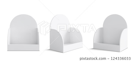 Set of blank white cardboard display stands Set of blank white cardboard display stands 124336033