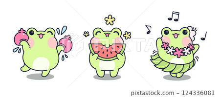 Cute kawaii frogs set isolated on white background 124336081