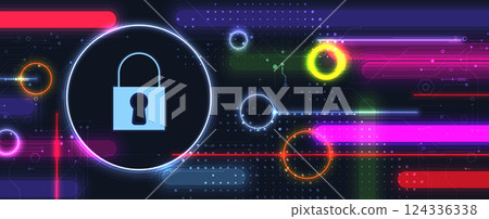 Cyber security lock icon background 124336338