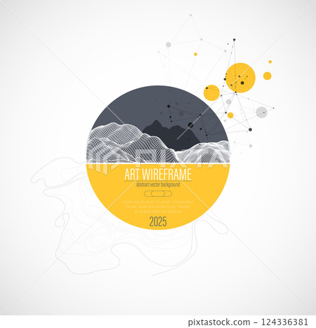 Abstract wireframe background. Modern science or technology art elements. Surface illustration inside circles 124336381