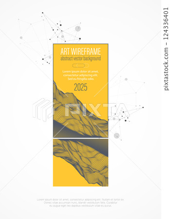 Wireframe design for posters. Page layout. ART background. Scientific cover template for presentations. 124336401
